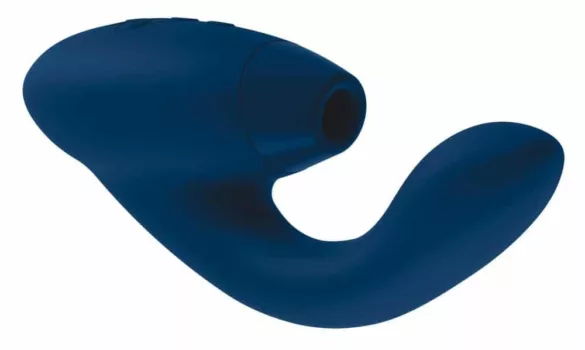 Womanizer Duo, luxe dubbele stimulator die luchtdruktechnologie voor contactloze clitorale stimulatie combineert met krachtige vibraties voor de G-spot. Uitgerust met twee afzonderlijke motoren en meerdere intensiteitsniveaus, inclusief Smart Silence-functie voor automatisch activeren bij huidcontact. Gemaakt van zacht, lichaamsveilig siliconenmateriaal, oplaadbaar en waterdicht, ideaal voor zowel solo- als partnerspel, perfect voor gebruikers die zoeken naar een intensieve, gepersonaliseerde ervaring met dubbele stimulatie.