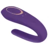 Satisfyer Koppel Vibrator in paars en goud met smal inbrenggedeelte en breed vibrerend uiteinde