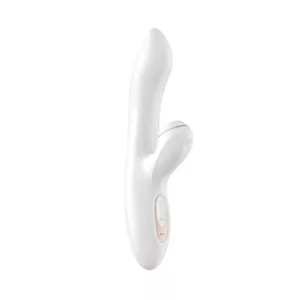 Satisfyer Pro G-Spot Rabbit vibrator, een combinatie van luchtdrukstimulatie en gerichte G-spot vibraties voor dubbel plezier. Voorzien van twee krachtige motoren met meerdere standen en intensiteiten, gemaakt van zacht, lichaamsveilig siliconenmateriaal voor een comfortabele en veilige ervaring. Oplaadbaar, waterdicht en ergonomisch ontworpen, ideaal voor intensieve stimulatie en veelzijdig gebruik tijdens solo- of partnerspel.